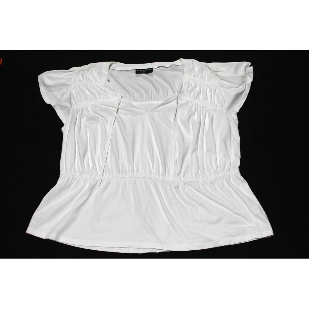 Lane Bryant White Ruched Peasant Blouse Top Tie Front Short Sleeve Plus 18/20